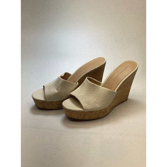 Veronica Beard Women Dali Python Embossed Leather White Wedge Sandal Sz 10